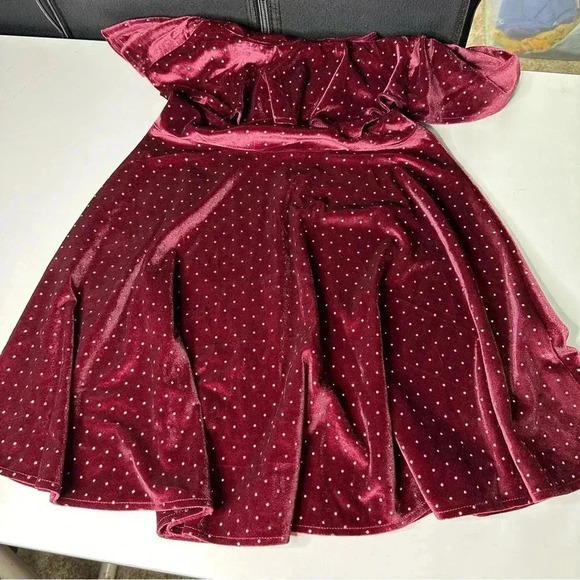Art Class Girls Velvet Cold Shoulder Dress Medium 7/8 Maroon Party Holiday - Picture 5 of 8